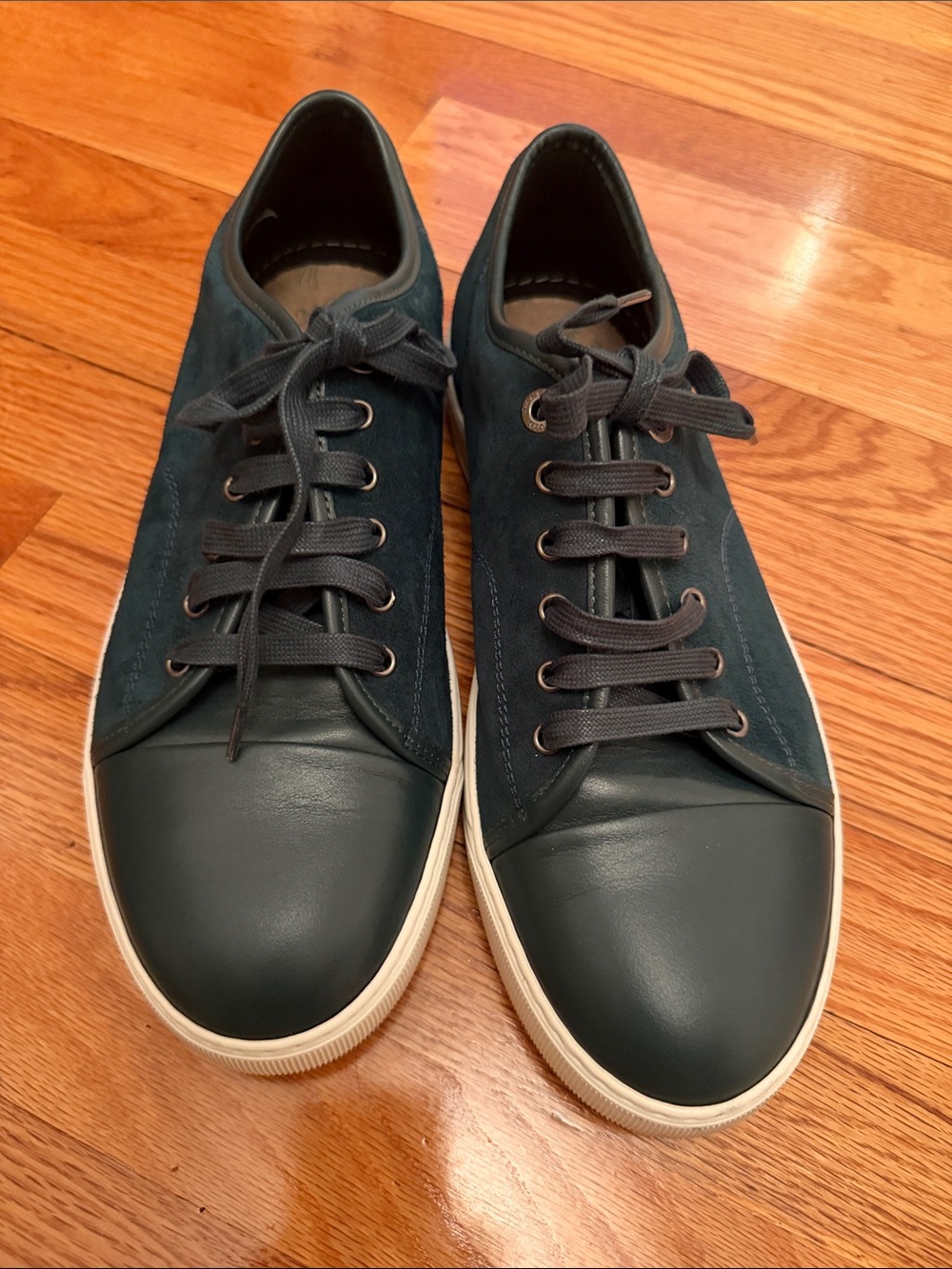 Lanvin Men's Dark Teal Leather & Suede Low-Top Sneakers